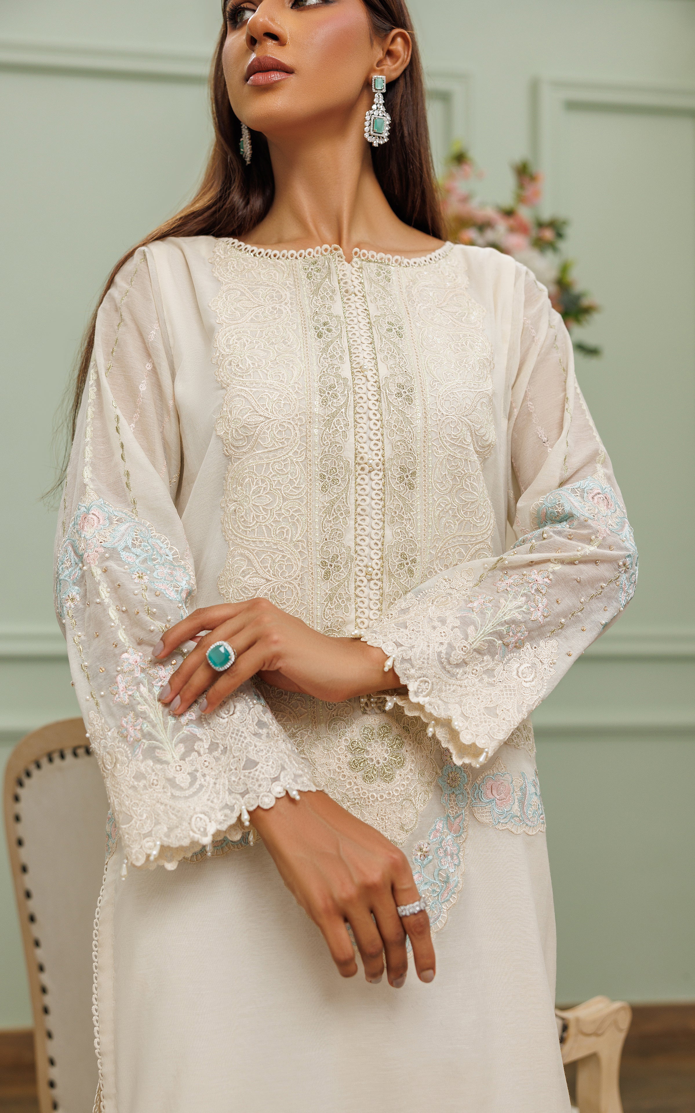 Ivory Embroidered Chanderi 2-Piece Suit - Image 2