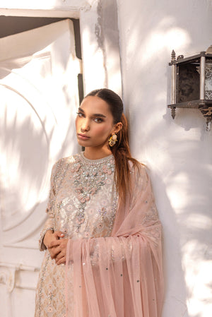 Pakistani Off-White Embellished Chiffon Banarsi Salwar Kameez (3-Piece) - Image 3