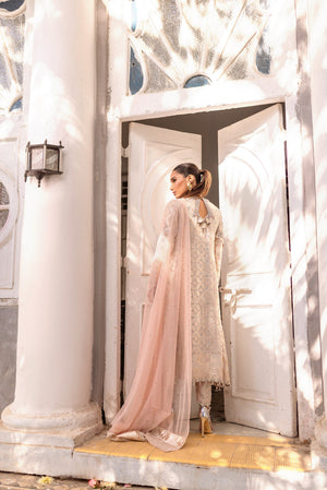 Pakistani Off-White Embellished Chiffon Banarsi Salwar Kameez (3-Piece) - Image 4