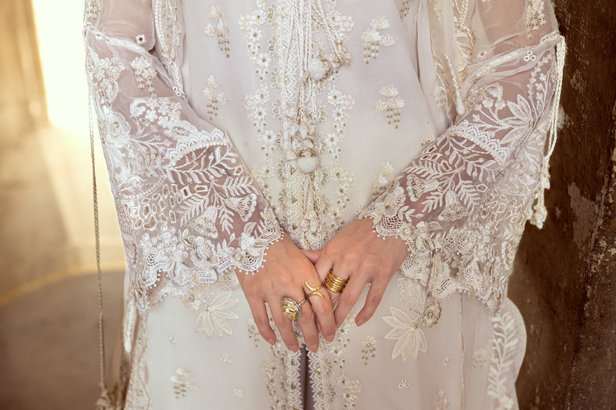 Pakistani Ivory Chikankari Embroidered Chiffon Salwar Kameez (3-Piece) - Image 10