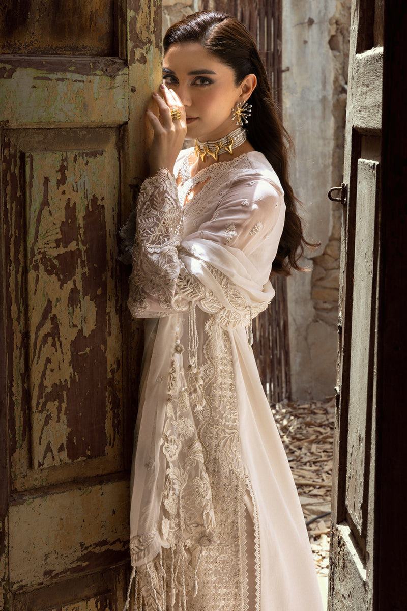 Pakistani Ivory Chikankari Embroidered Chiffon Salwar Kameez (3-Piece) - Image 11