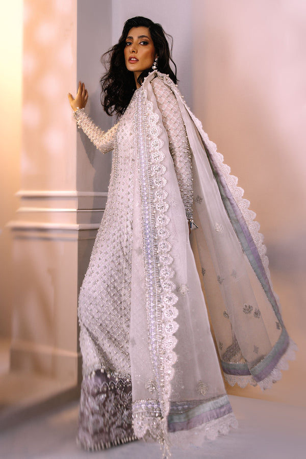 Ivory Embellished Chiffon Salwar Kameez (3-Piece) - Image 6
