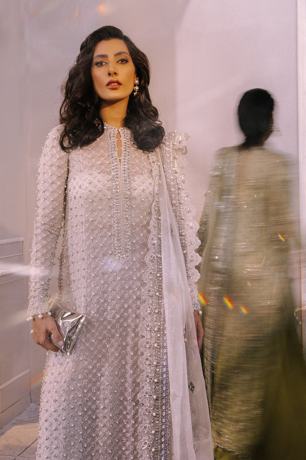 Ivory Embellished Chiffon Salwar Kameez (3-Piece) - Image 7