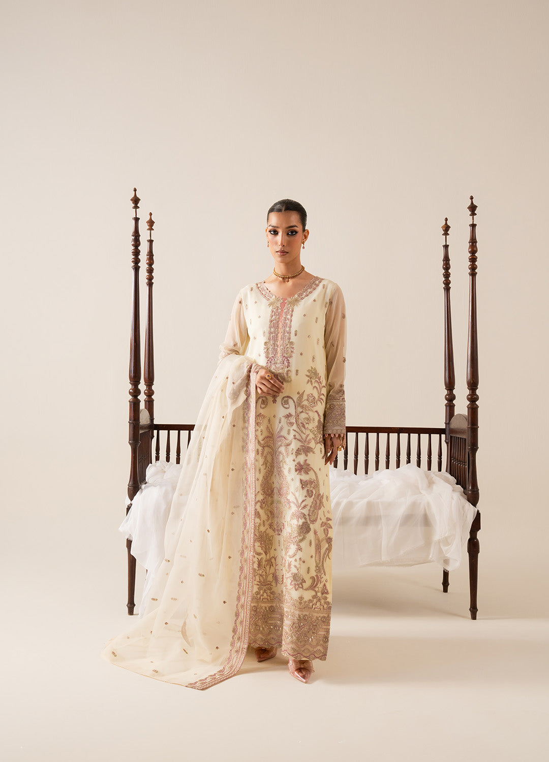 Pakistani Parchment Embroidered Chiffon & Organza 3-Piece Suit - Image 1