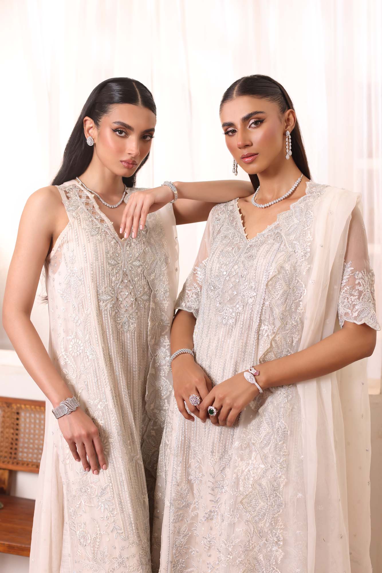 Ivory Sequin & Panni Chiffon Salwar Kameez (3-Piece) - Image 6