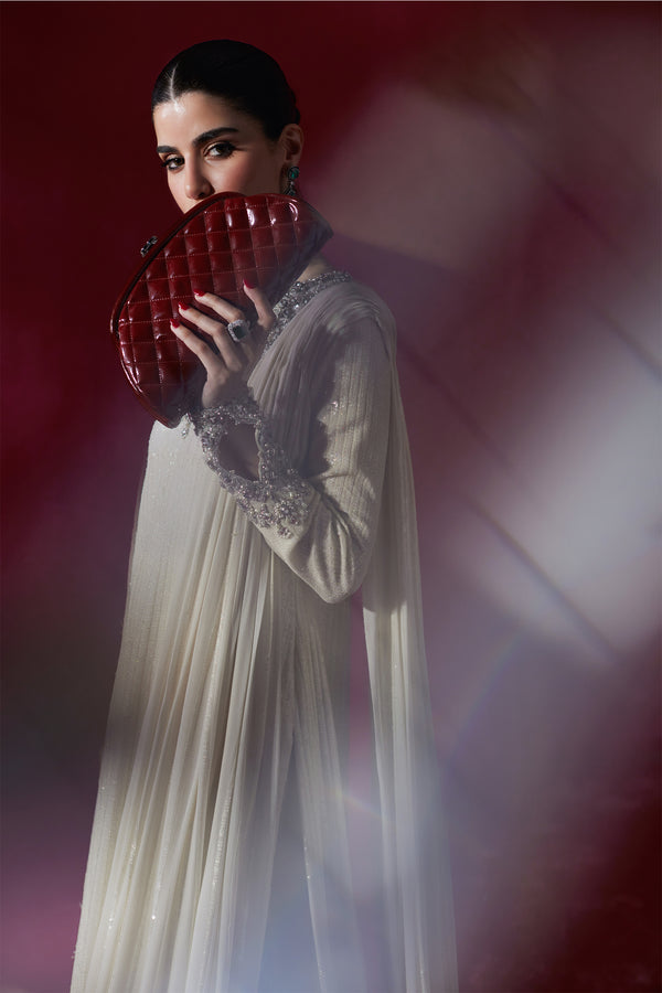 Pakistani Ivory Embellished Chiffon Drape Shirt (2-Piece) - Image 7