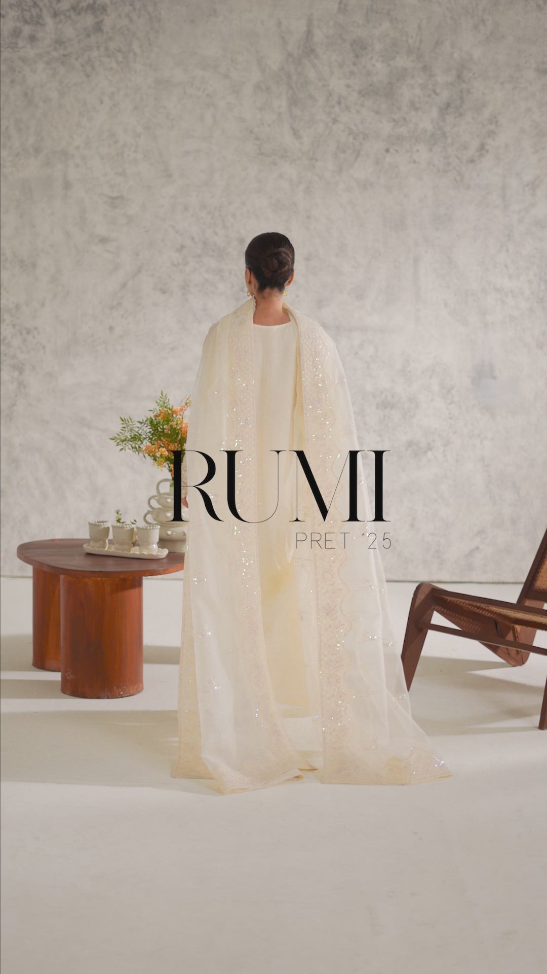 Ivory Embroidered Chiffon Salwar Kameez (3-Piece) - Image 2