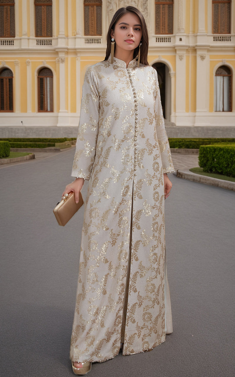 Pakistani Ivory Embroidered Chiffon Jacket & Trouser (2-Piece) - Image 1