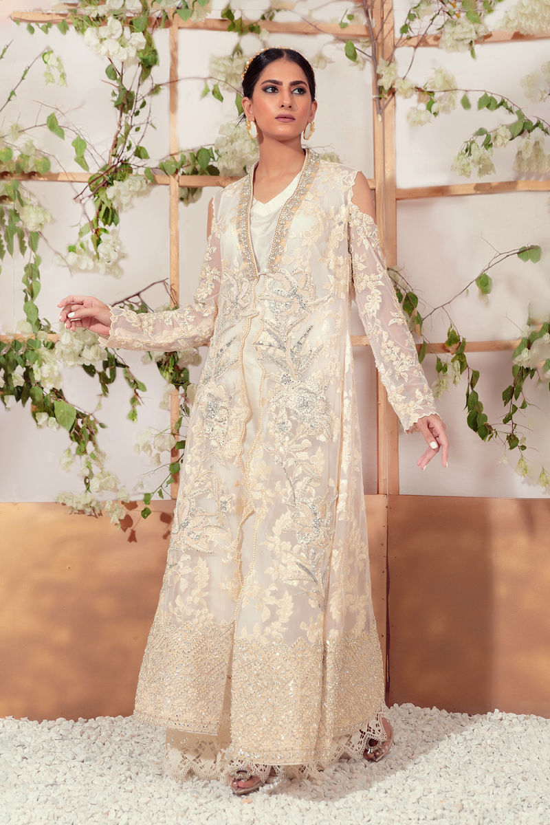 Ivory Zardozi Embroidered Chiffon Salwar Kameez (2-Piece) - Image 1