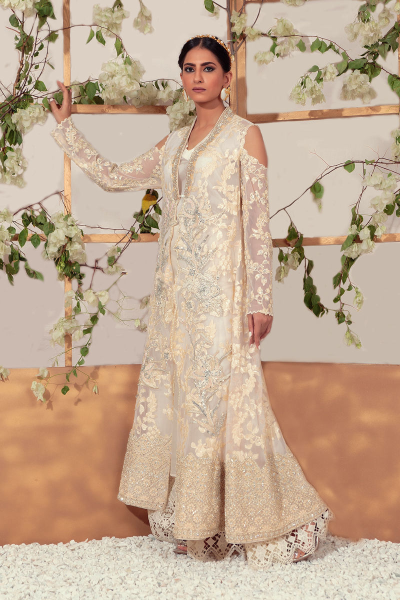 Ivory Zardozi Embroidered Chiffon Salwar Kameez (2-Piece) - Image 2