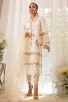 Pakistani Ivory Embroidered Chikan & Raw Silk Salwar Kameez (3-Piece) - Image 2