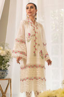 Pakistani Ivory Embroidered Chikan & Raw Silk Salwar Kameez (3-Piece) - Image 3