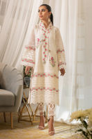 Pakistani Ivory Embroidered Chikan & Raw Silk Salwar Kameez (3-Piece) - Image 5