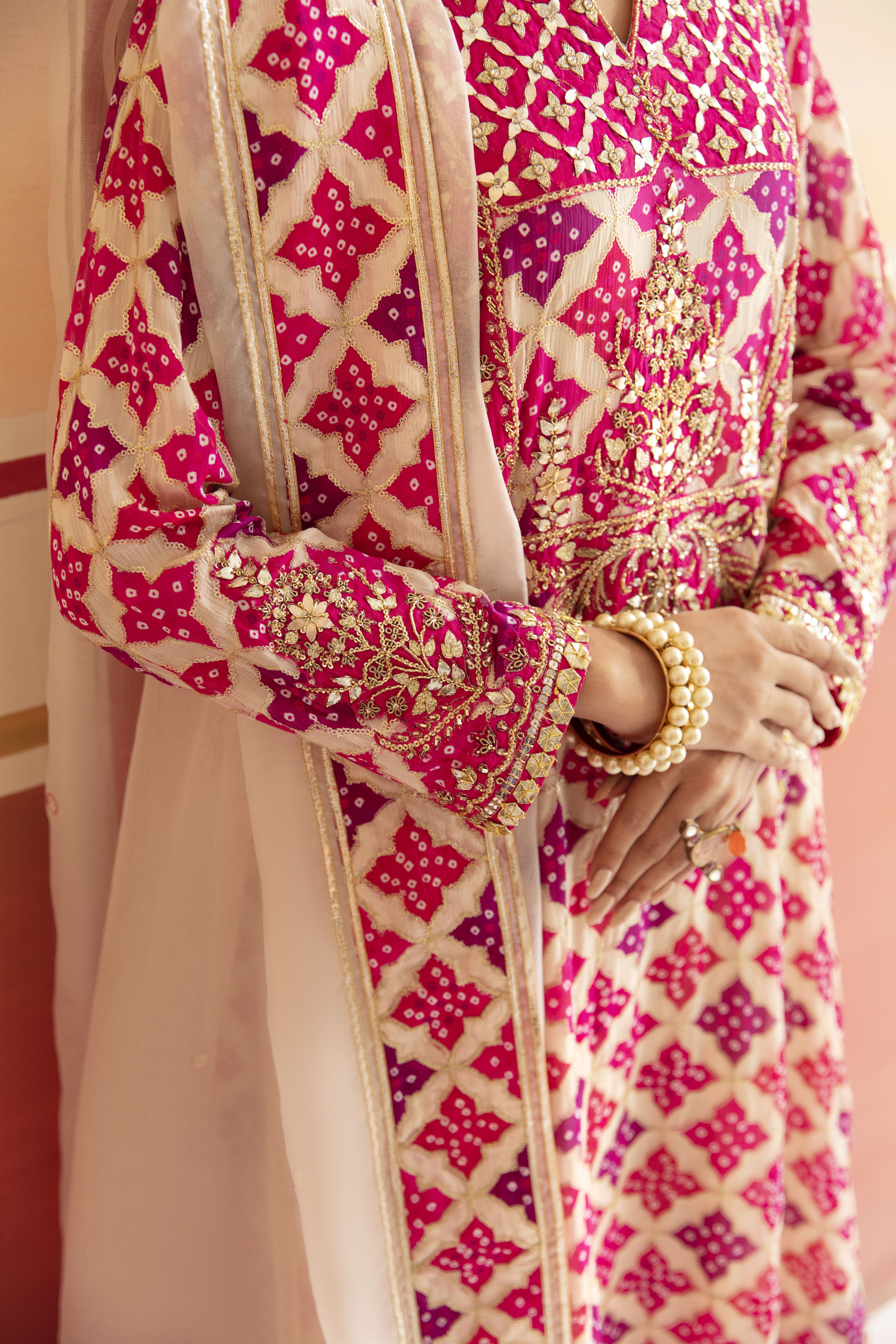 Ivory Pink Embroidered Chinon Silk Salwar Kameez (3-Piece) - Image 3