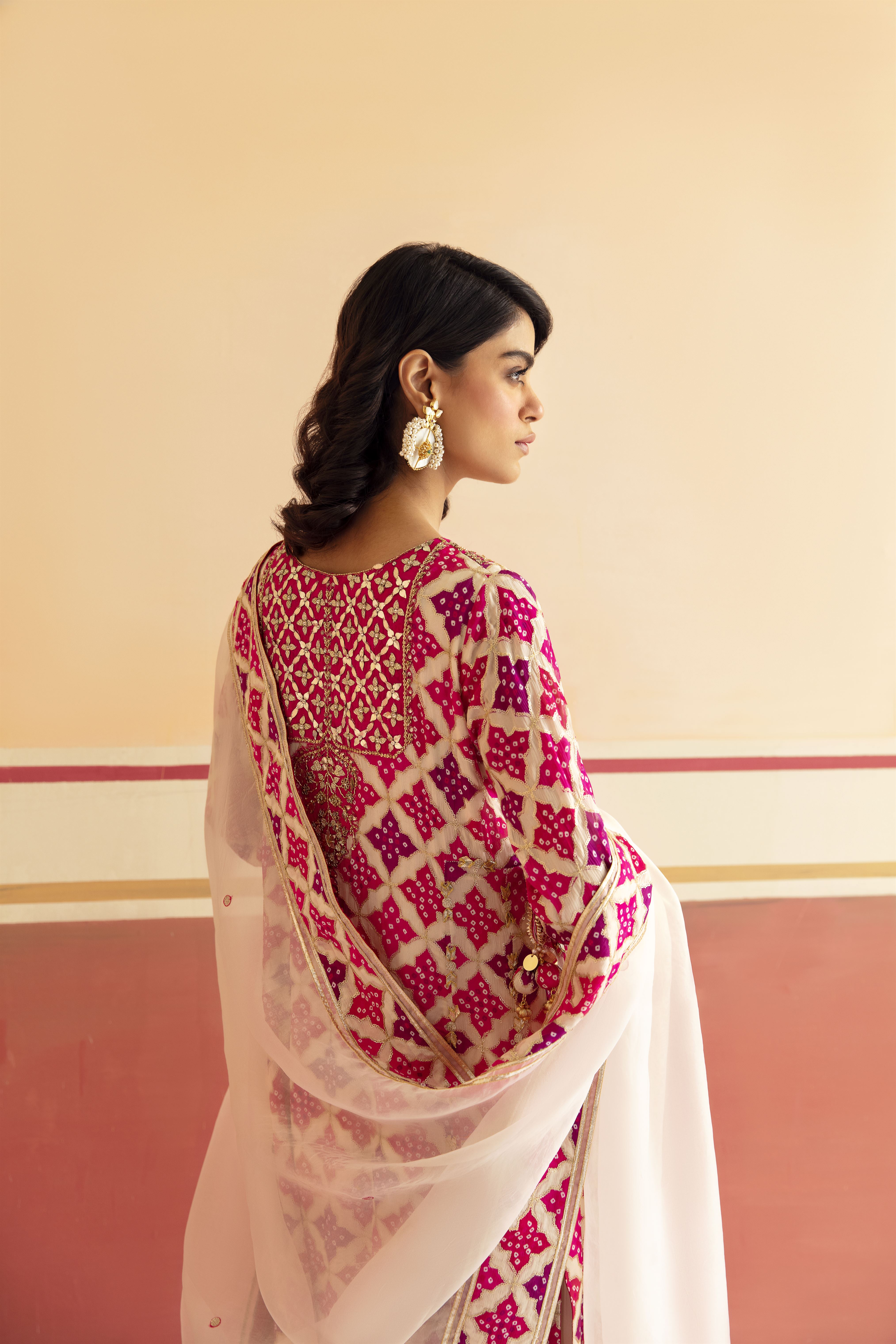 Ivory Pink Embroidered Chinon Silk Salwar Kameez (3-Piece) - Image 5