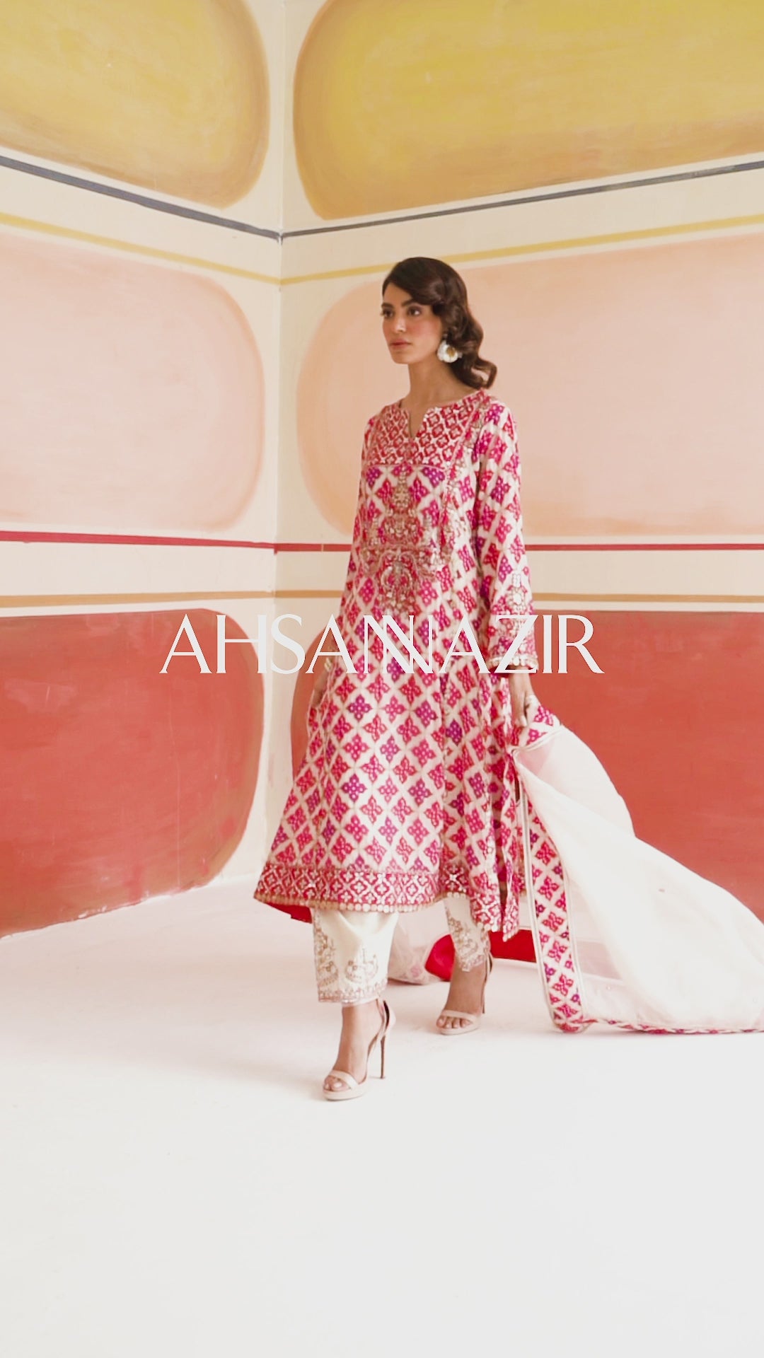 Ivory Pink Embroidered Chinon Silk Salwar Kameez (3-Piece) - Image 6