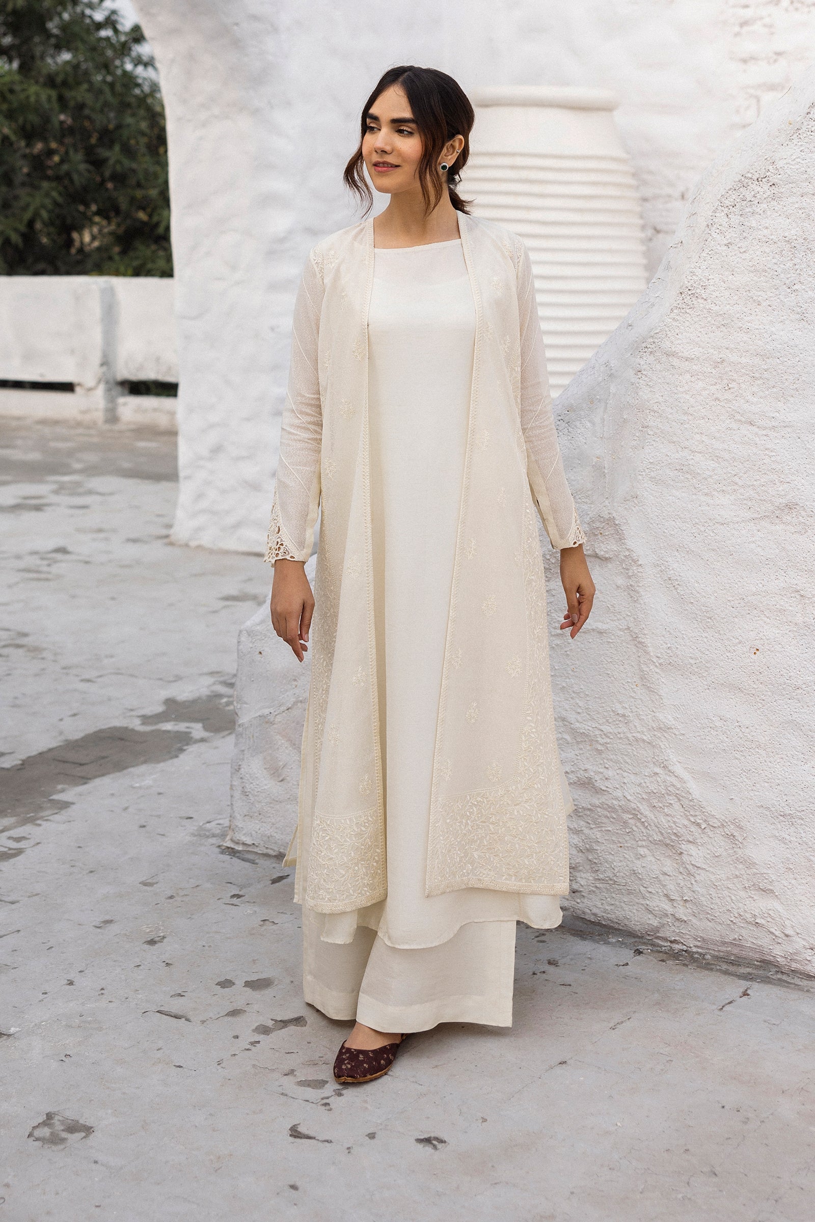 Ivory Embroidered Cotton Karandi Jacket Set (3-Piece) - Image 6