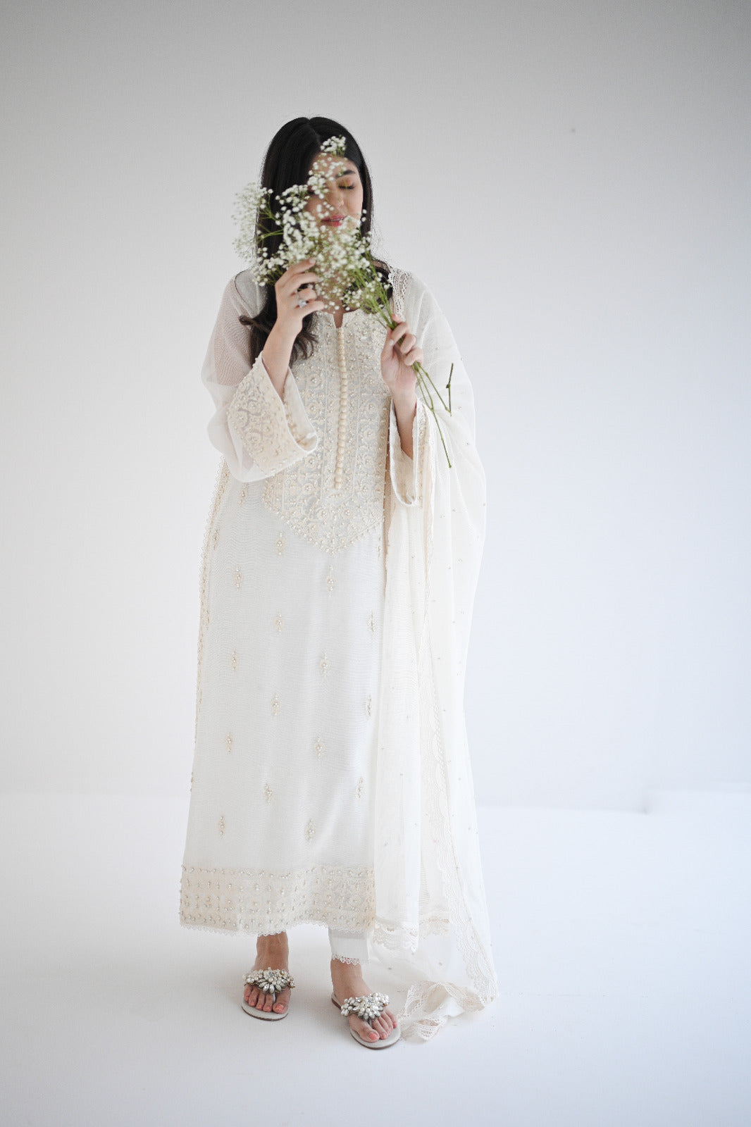 Ivory Ari Embroidered Cotton Net Salwar Kameez (3-Piece) - Image 1