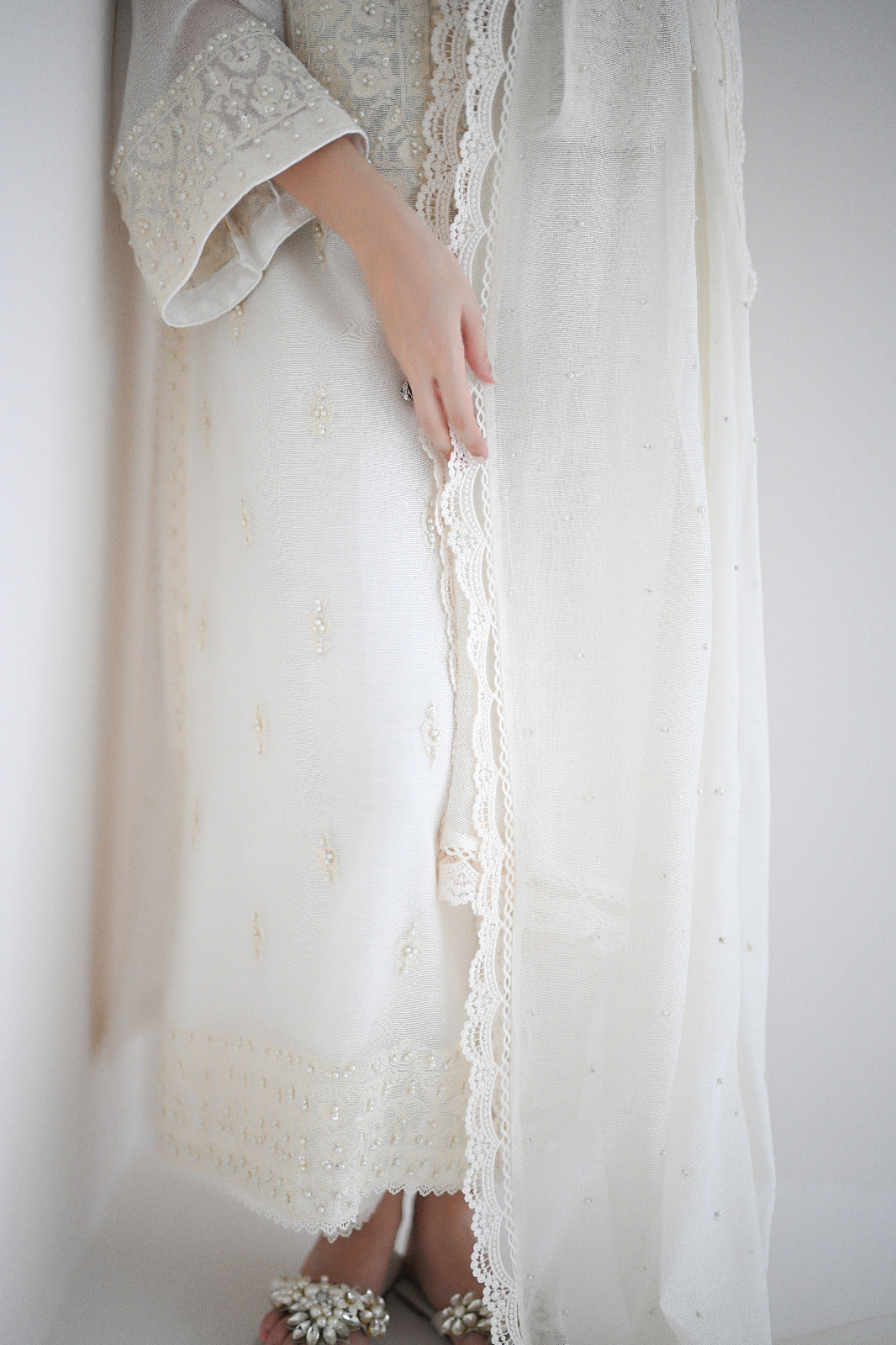 Ivory Ari Embroidered Cotton Net Salwar Kameez (3-Piece) - Image 10