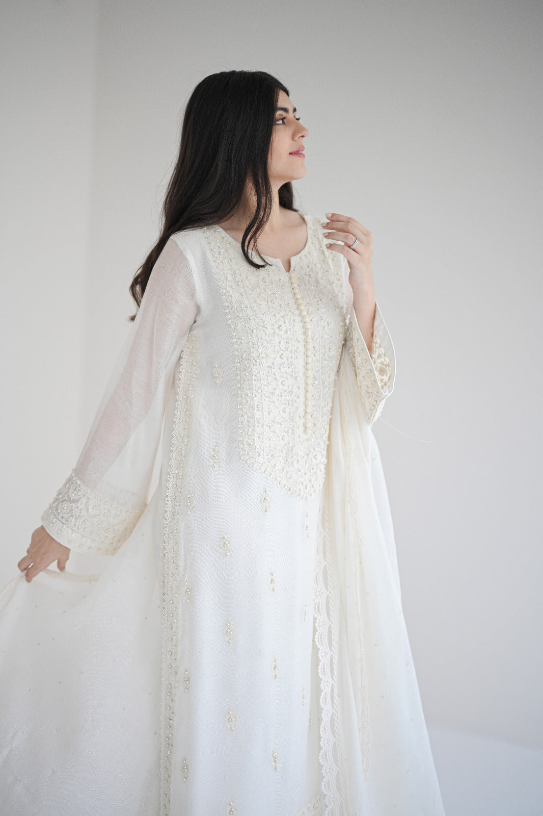 Ivory Ari Embroidered Cotton Net Salwar Kameez (3-Piece) - Image 2