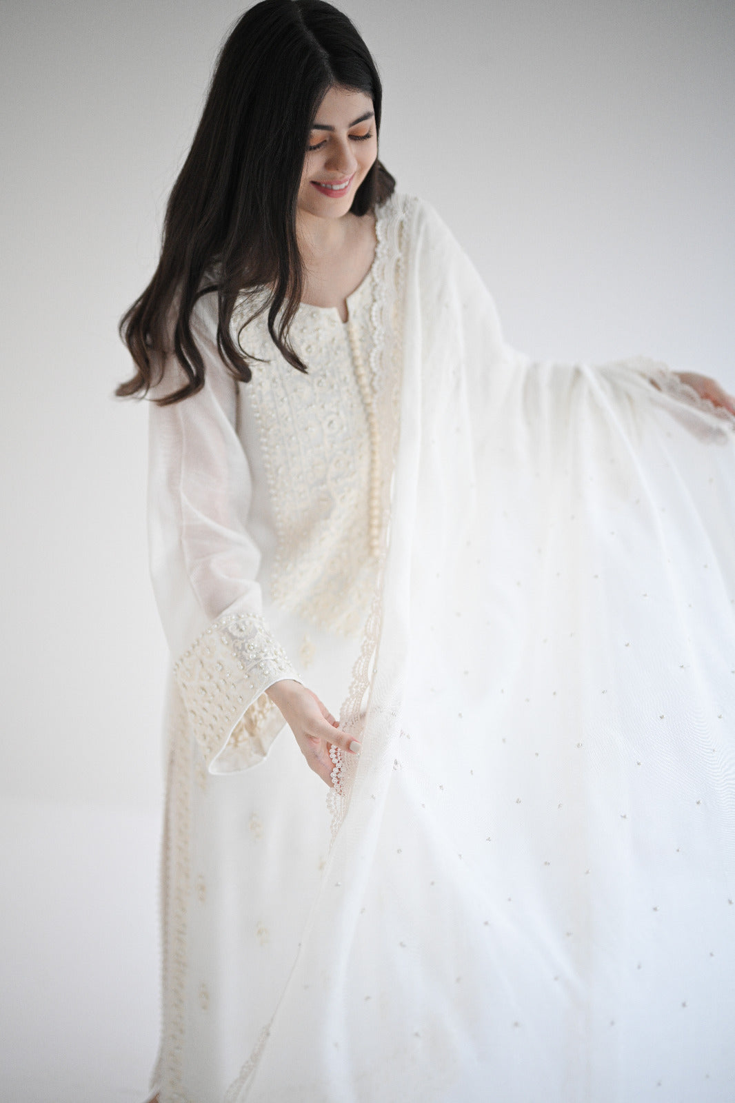 Ivory Ari Embroidered Cotton Net Salwar Kameez (3-Piece) - Image 3