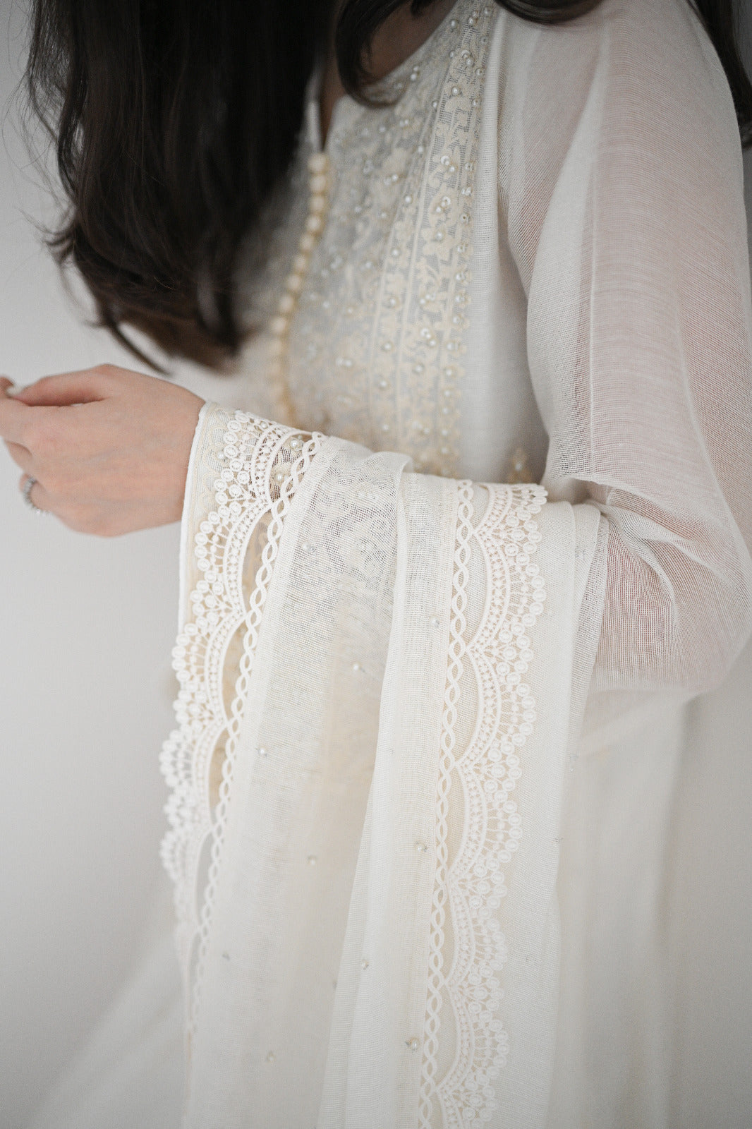 Ivory Ari Embroidered Cotton Net Salwar Kameez (3-Piece) - Image 5