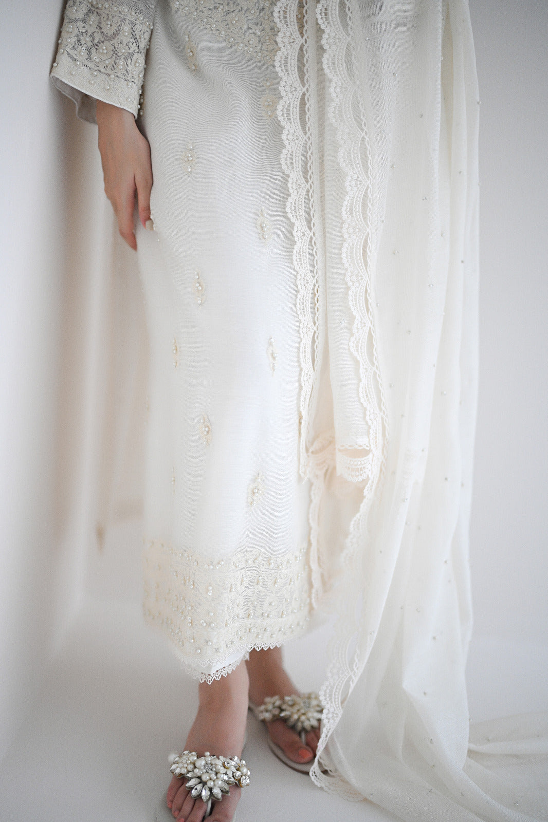 Ivory Ari Embroidered Cotton Net Salwar Kameez (3-Piece) - Image 7