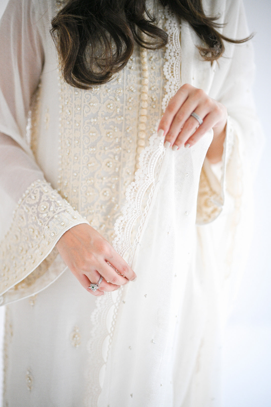 Ivory Ari Embroidered Cotton Net Salwar Kameez (3-Piece) - Image 8