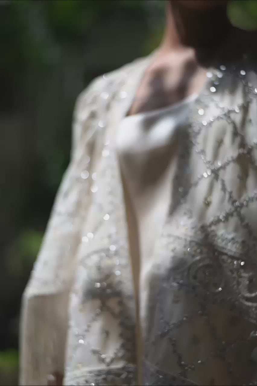 Ivory Embellished Cotton Net Jacket Set (3-Piece) - Image 6