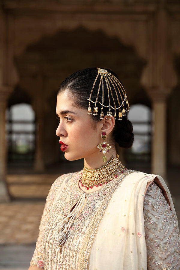 Pakistani Ivory Hand-Embroidered Cotton Net & Raw Silk Kameez (3-Piece) - Image 4