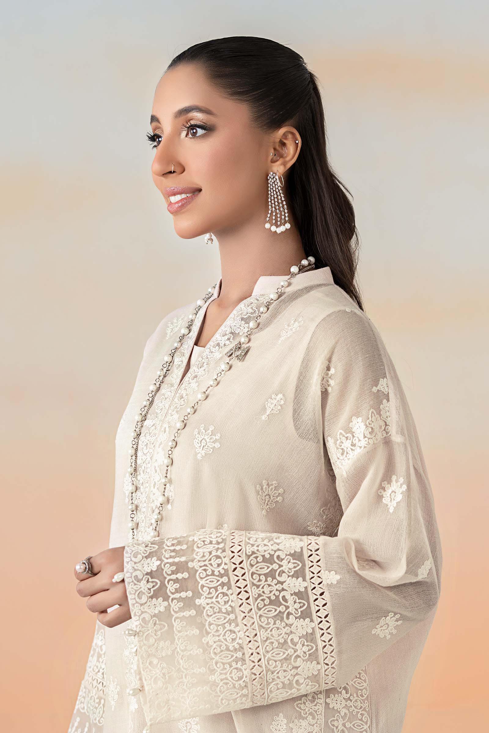 Off-White Embroidered Cotton Net 3-Piece Suit - Image 5