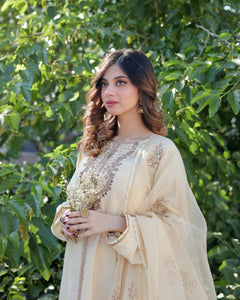 Pakistani Ivory Embroidered Cotton Net Salwar Kameez (3-Piece) - Image 5
