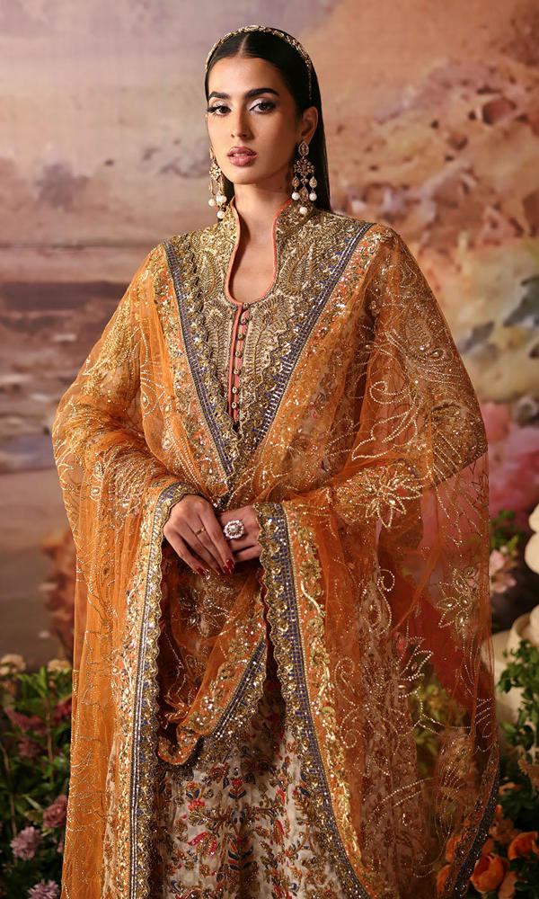 Pakistani Off-White Zardozi Cotton Net Salwar Kameez (3-Piece) - Image 3