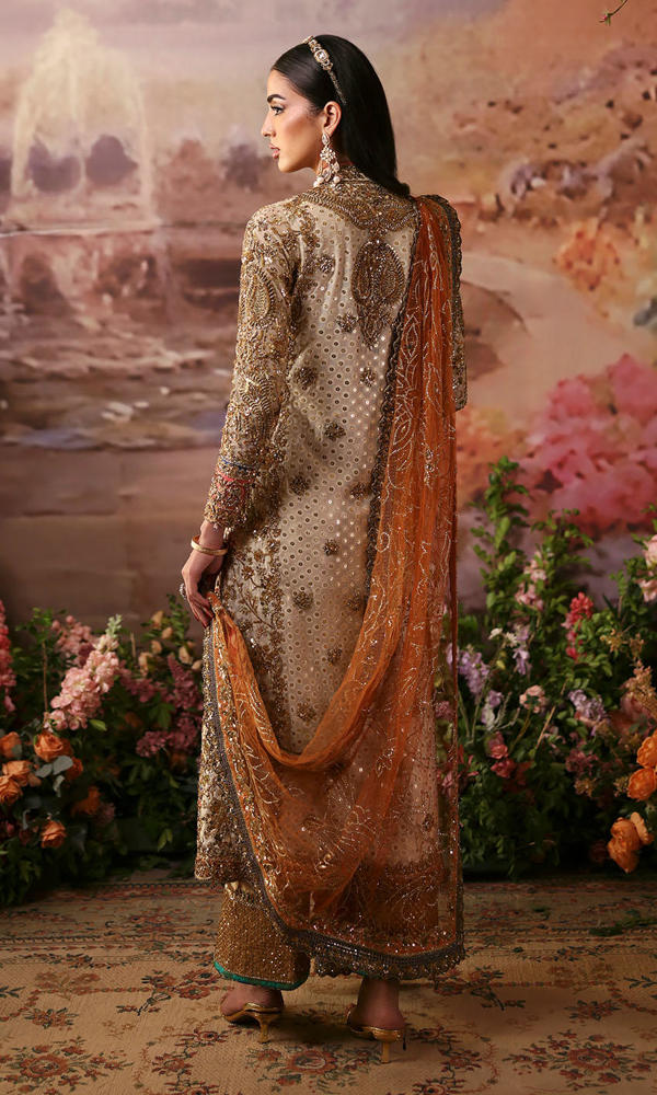 Pakistani Off-White Zardozi Cotton Net Salwar Kameez (3-Piece) - Image 4