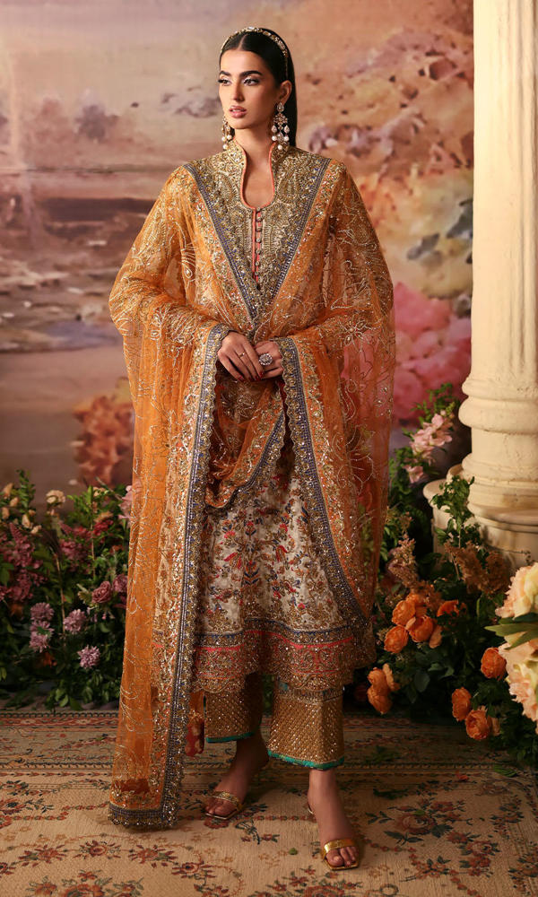 Pakistani Off-White Zardozi Cotton Net Salwar Kameez (3-Piece) - Image 5