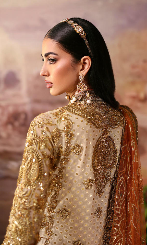 Pakistani Off-White Zardozi Cotton Net Salwar Kameez (3-Piece) - Image 7