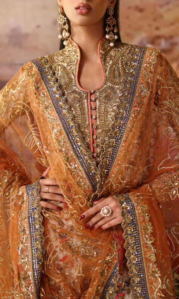 Pakistani Off-White Zardozi Cotton Net Salwar Kameez (3-Piece) - Image 8