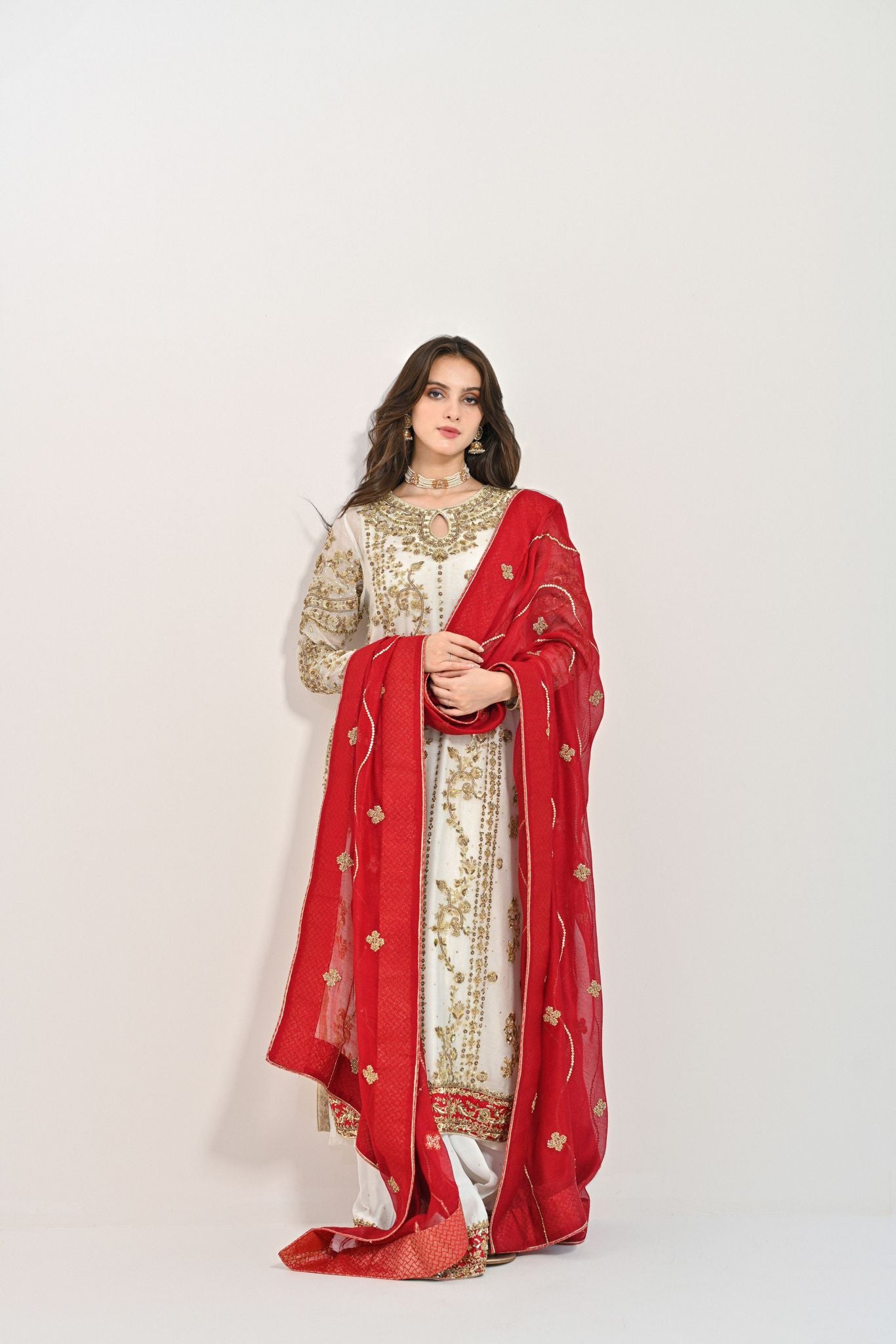 Ivory Zardozi Cotton Net Salwar Kameez (3-Piece) - Image 1