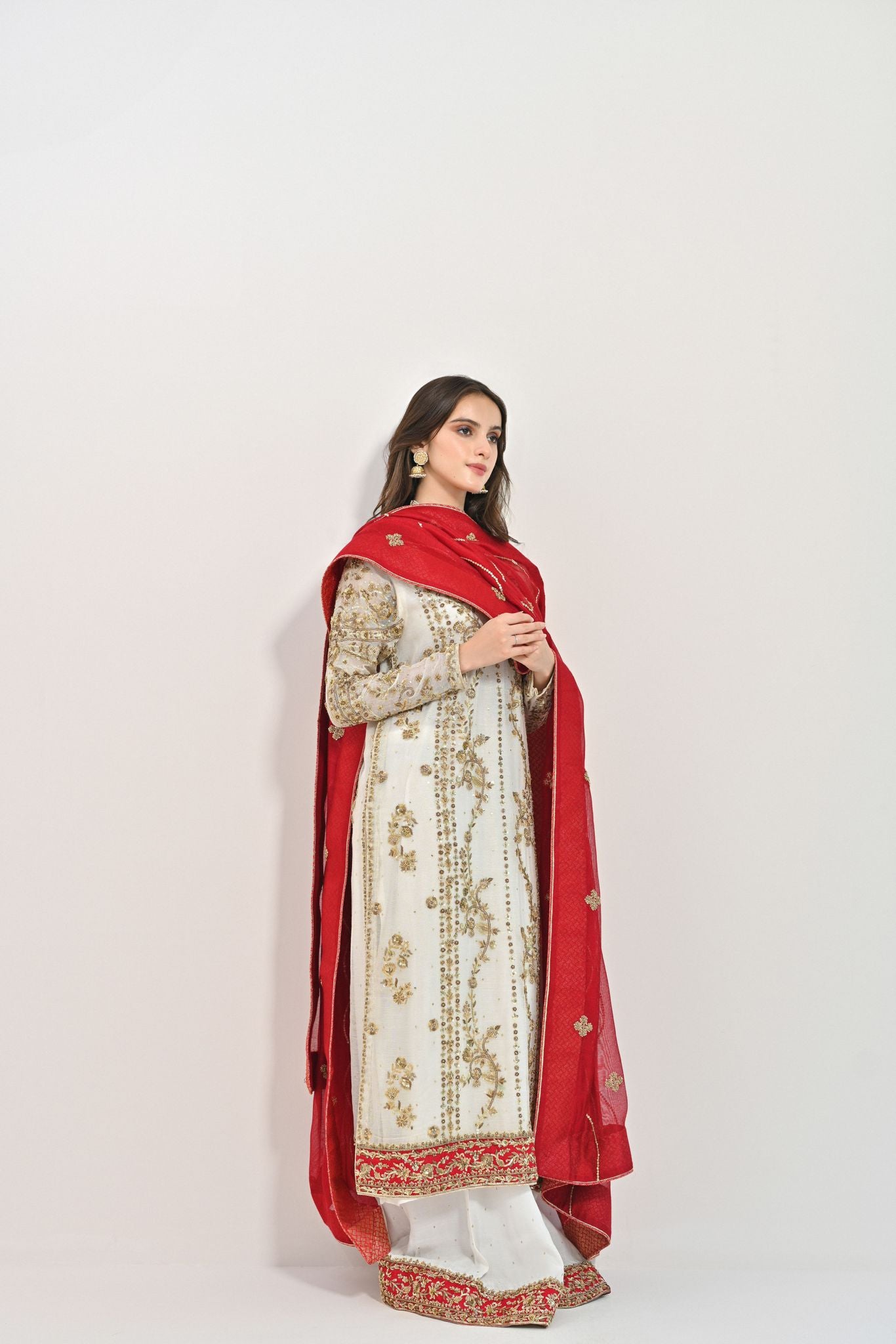 Ivory Zardozi Cotton Net Salwar Kameez (3-Piece) - Image 2