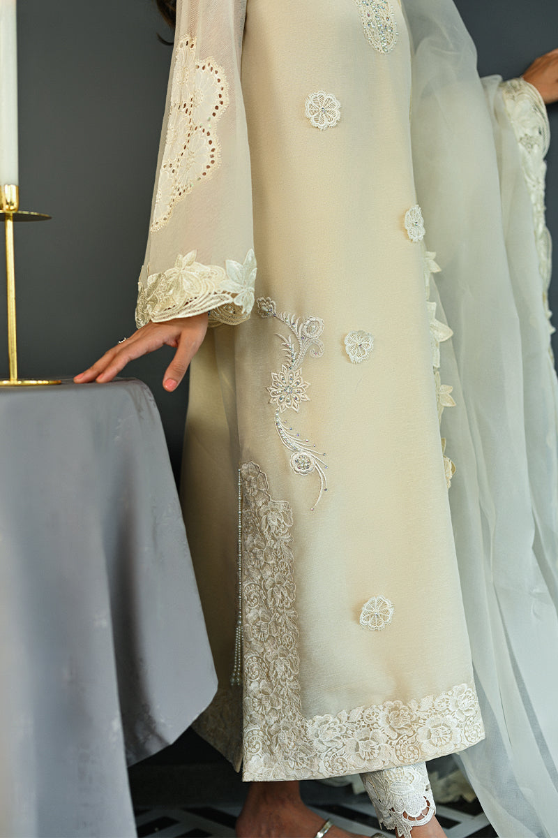 Ivory Embroidered Cotton Organza & Rawsilk Salwar Kameez (3-Piece) - Image 2