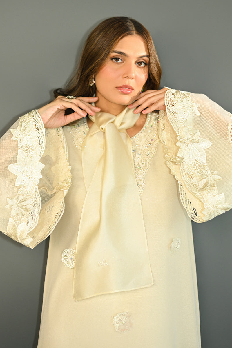 Ivory Embroidered Cotton Organza & Rawsilk Salwar Kameez (3-Piece) - Image 9