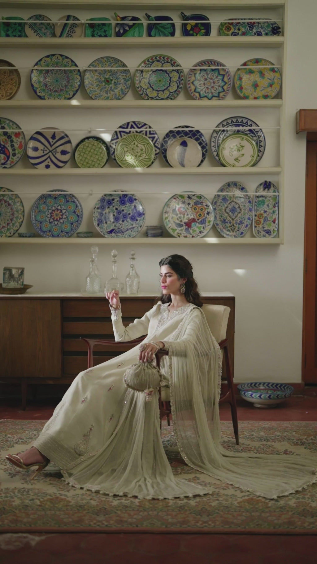 Pakistani Ivory Embroidered Cotton Silk Salwar Kameez (3-Piece) - Image 8