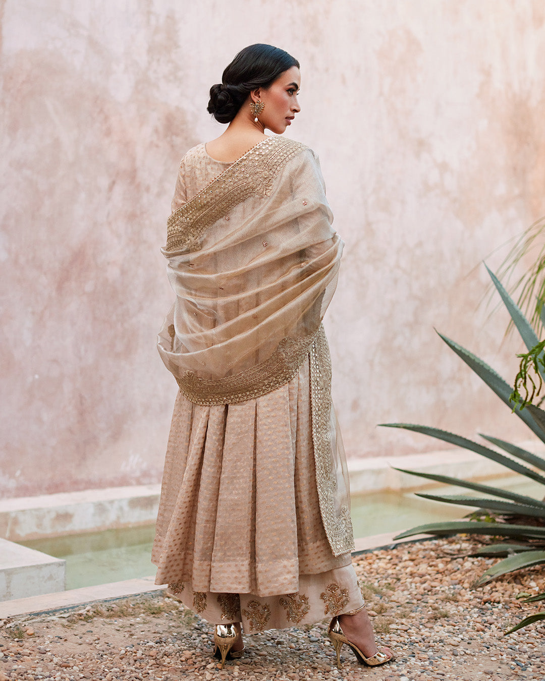 Ivory Gold Kundan Zari Cotton Silk Salwar Kameez (3-Piece) - Image 3