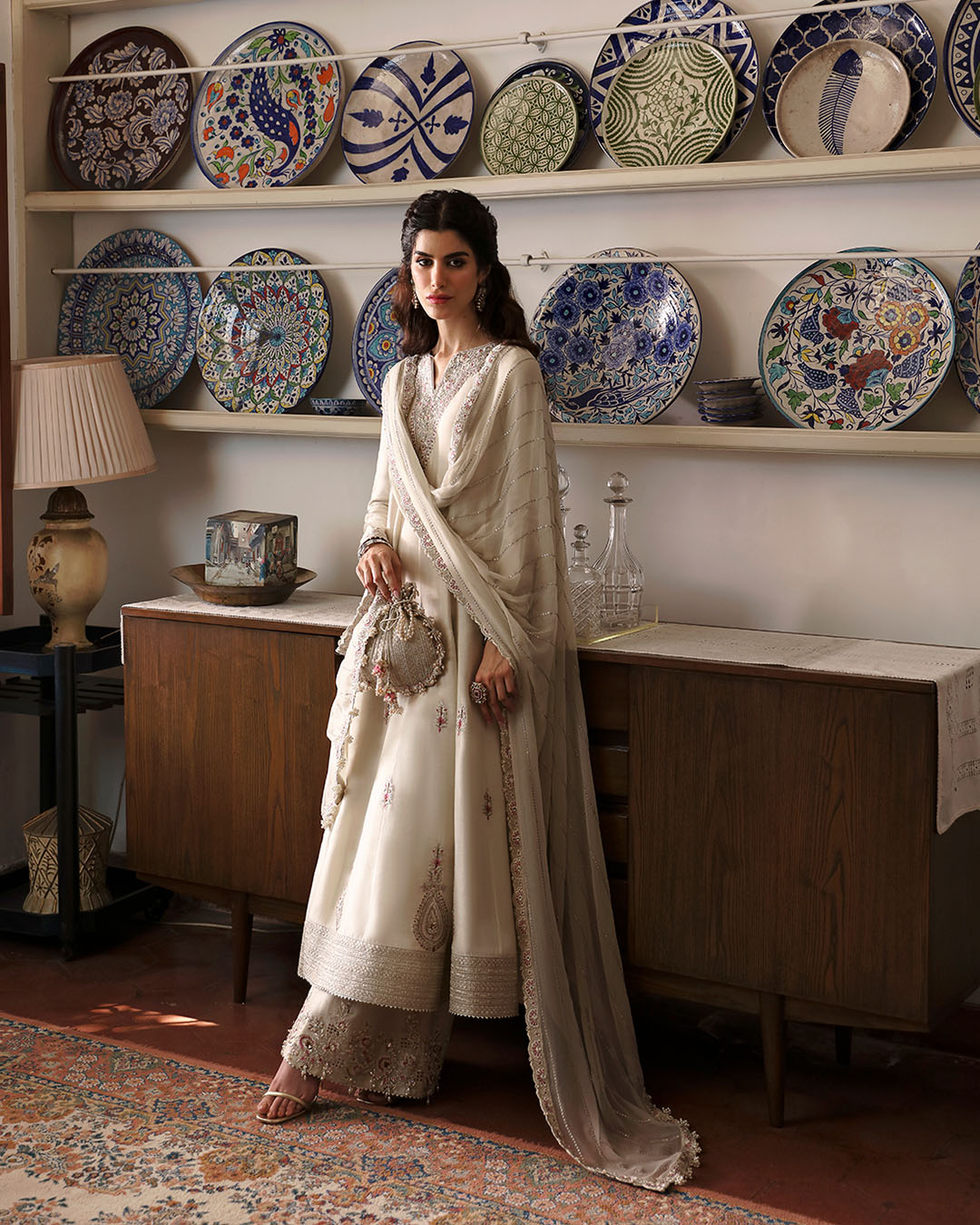 Ivory Embroidered Cotton Silk Salwar Kameez (3-Piece) - Image 6