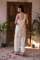 Ivory Embroidered Cotton Net & Silk Salwar Kameez (2-Piece) - Image 6