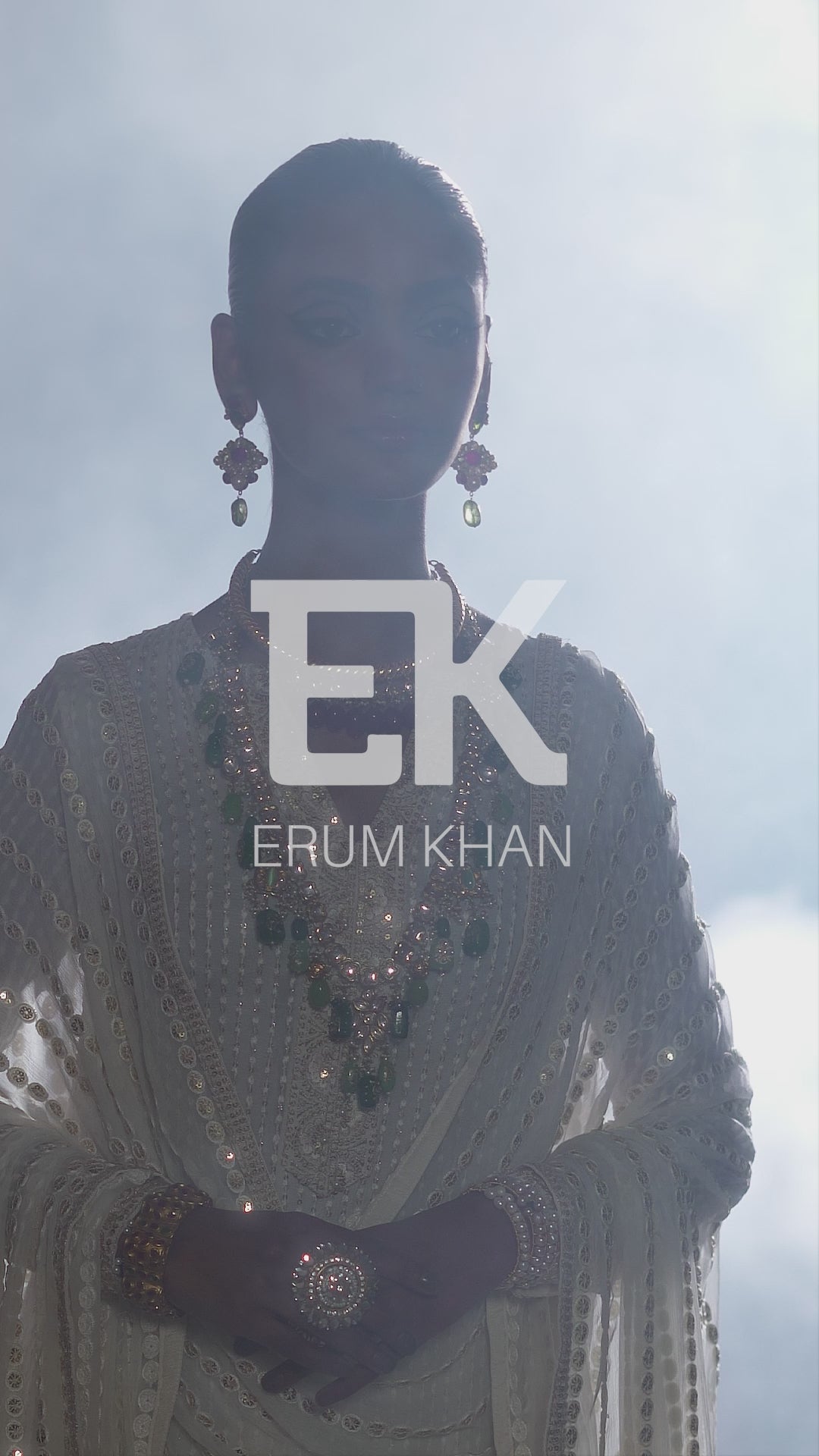 Ivory Mukesh Embroidered Crinkle Chiffon Salwar Kameez (3-Piece) - Image 15