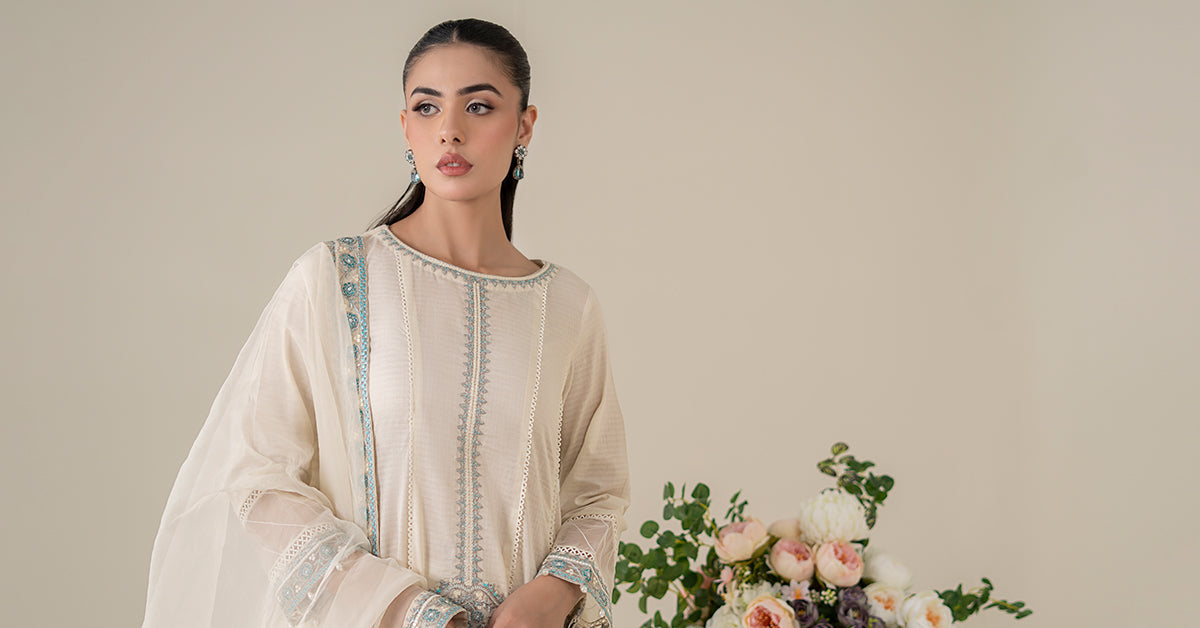 Off-White Embroidered Dobby Salwar Kameez (3-Piece) - Image 8