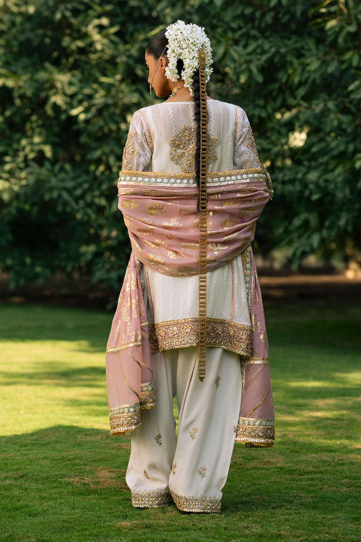 Pakistani Ivory & Pink Embroidered Georgette Salwar Kameez (3-Piece) - Image 2