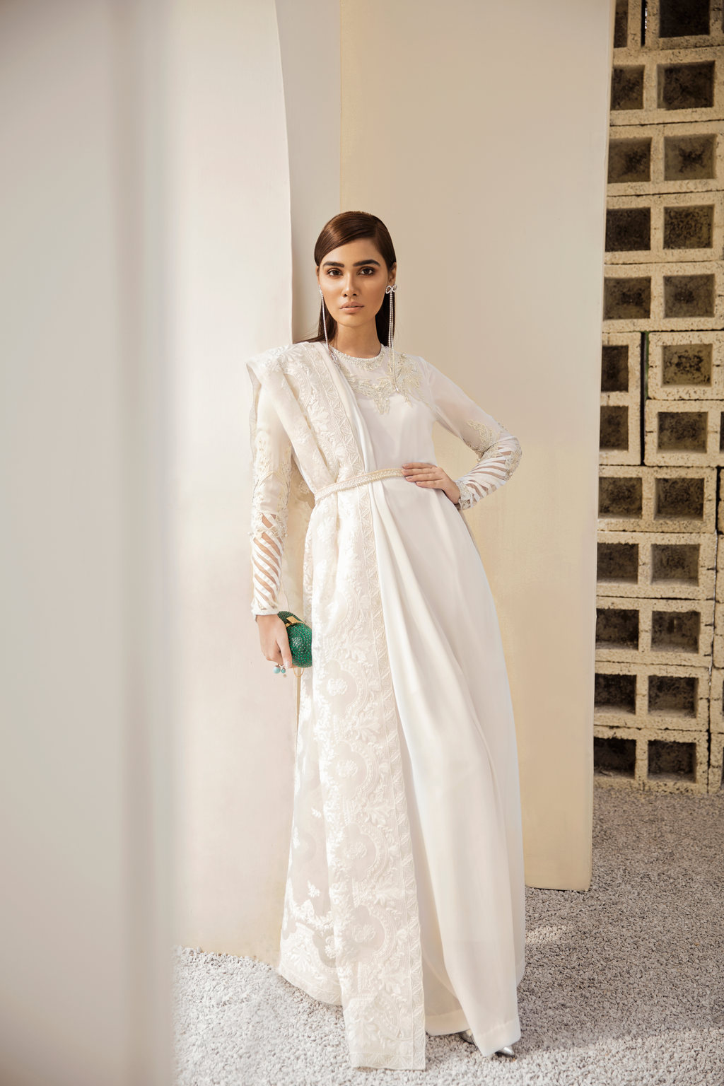 Ivory Hand-Embellished Georgette Grip Salwar Kameez (3-Piece) - Image 1