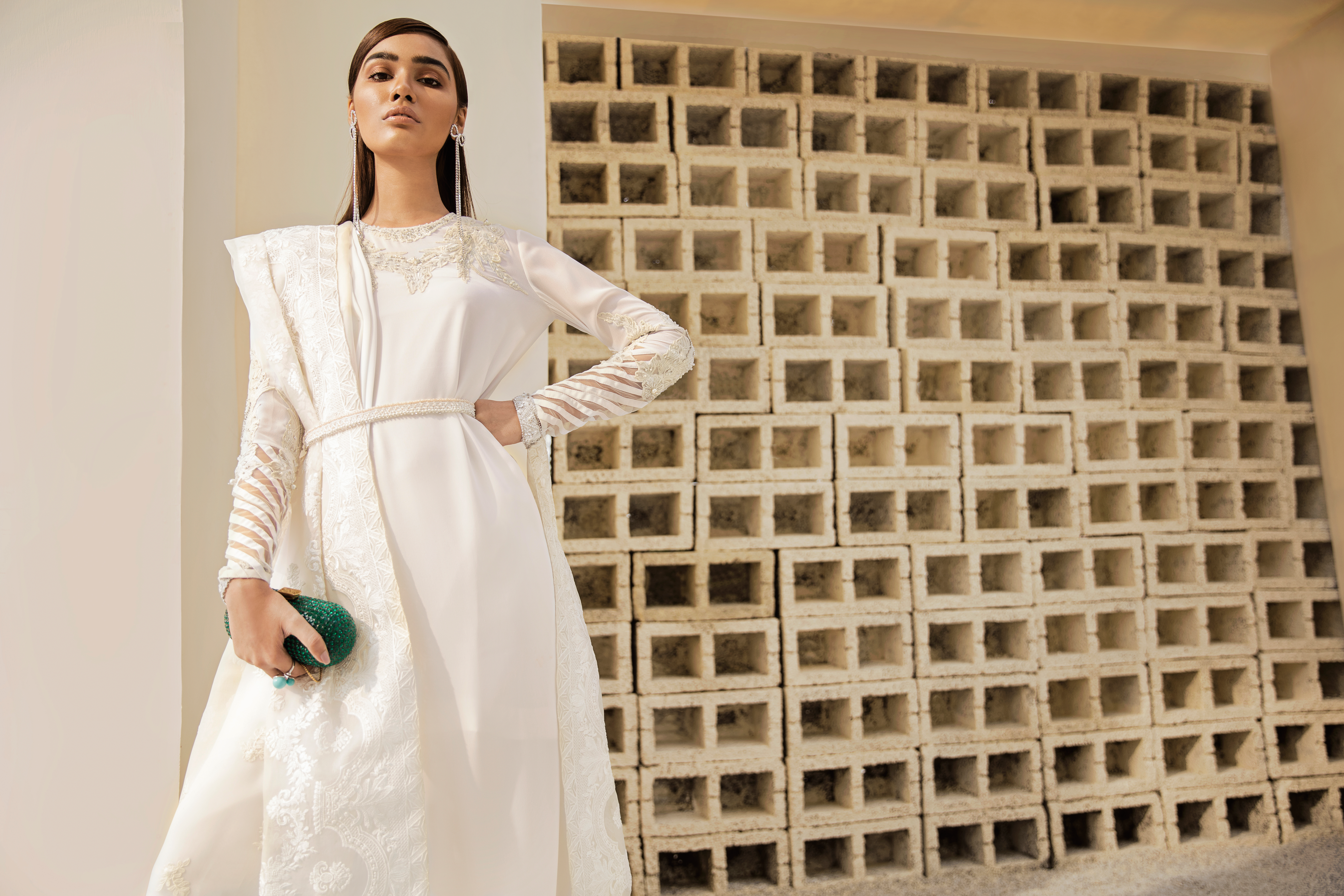 Ivory Hand-Embellished Georgette Grip Salwar Kameez (3-Piece) - Image 3